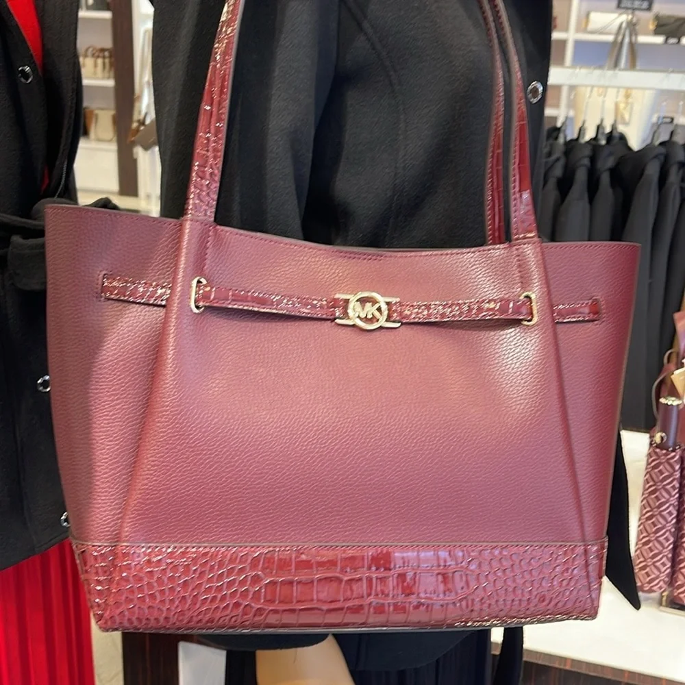 MICHAEL KORS
Reed Lg Leather Belted Satchel Shoulder Handbag 
Oxblood Crocodile - Picture 7 of 16